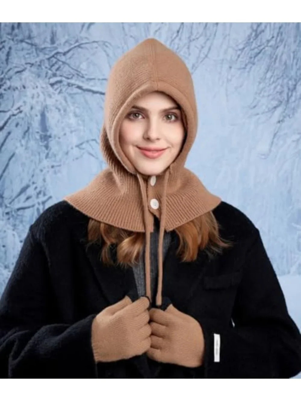 Winter Knit Balaclava & Gloves Set with Buttoned Mouth Cover